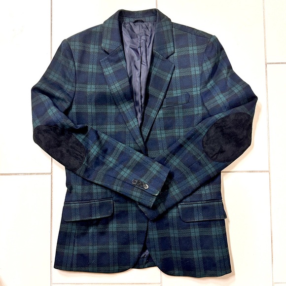 Zara Tartan Plaid Blackwatch Blazer Jacket With Elbow Pads - Picture 1 of 2